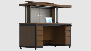 Domitree ALT Adjustable Desk has Hidden Storage, Modular Accessories, Power and Lighting