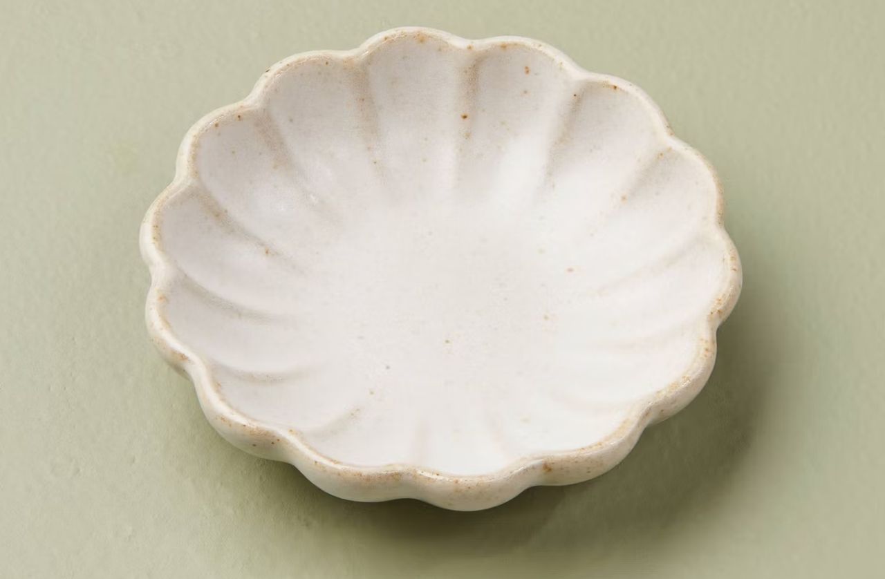 Fluted Ceramic Trinket Dish Vintage Cream