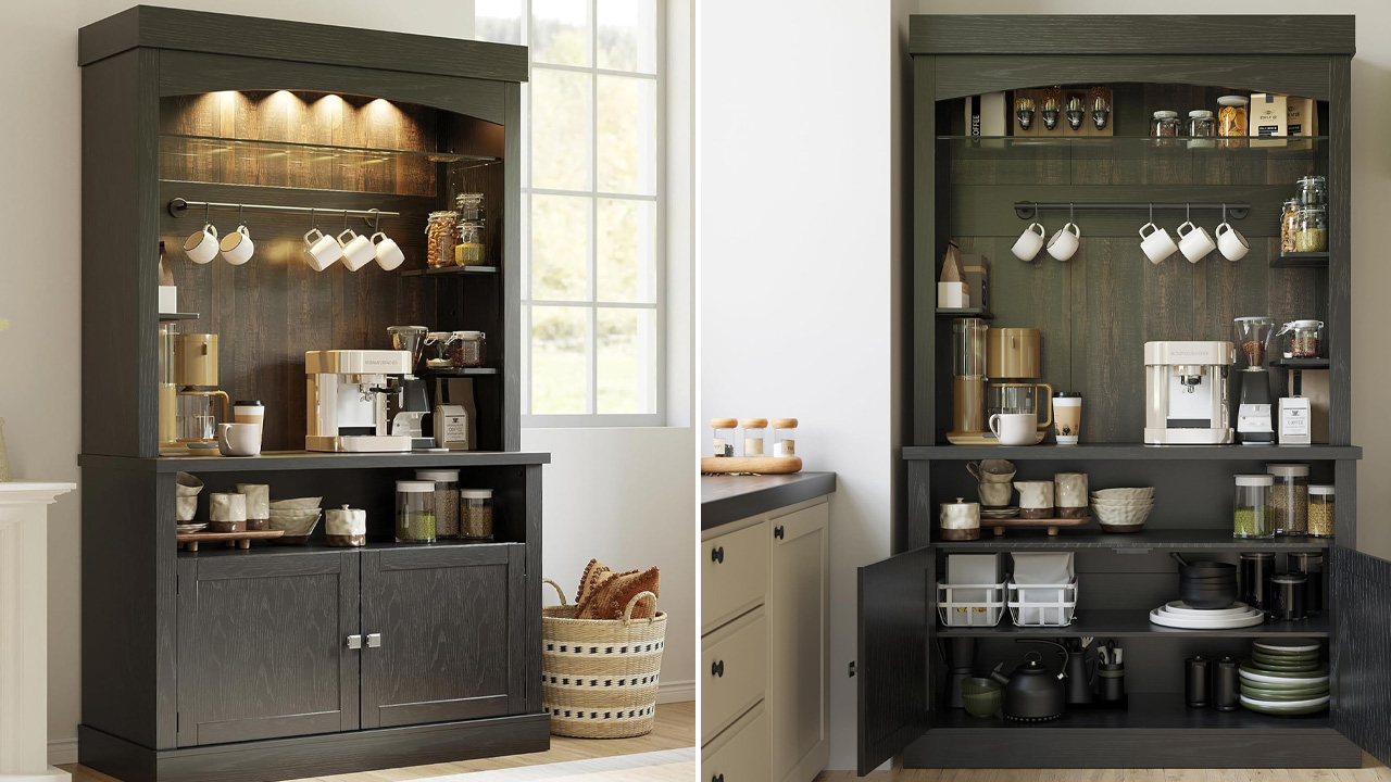 GarveeHome Coffee Bar Cabinet with LED Lights