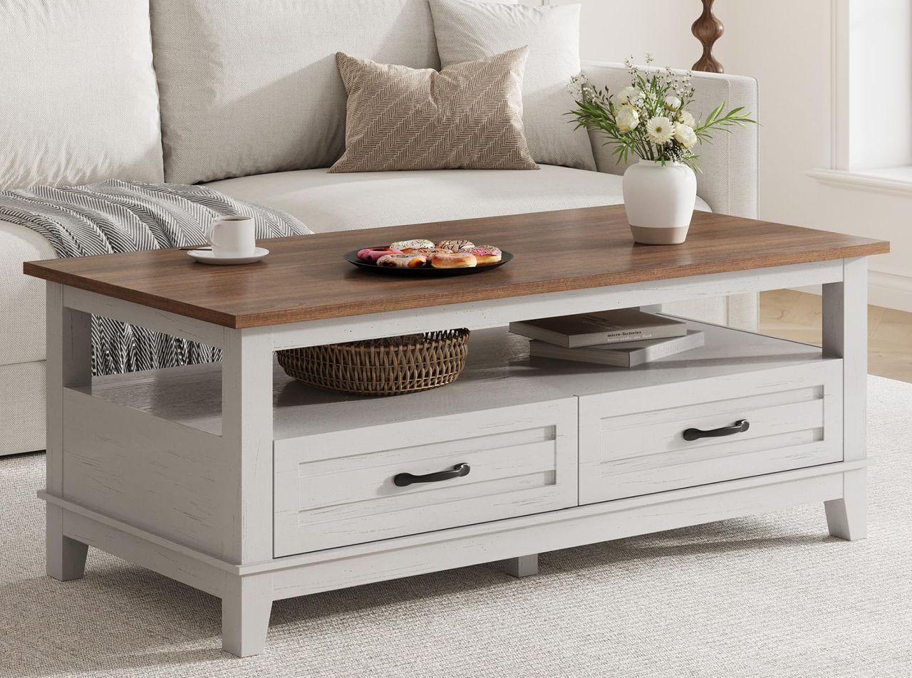 GarveeHome Farmhouse Coffee Table with Drawers
