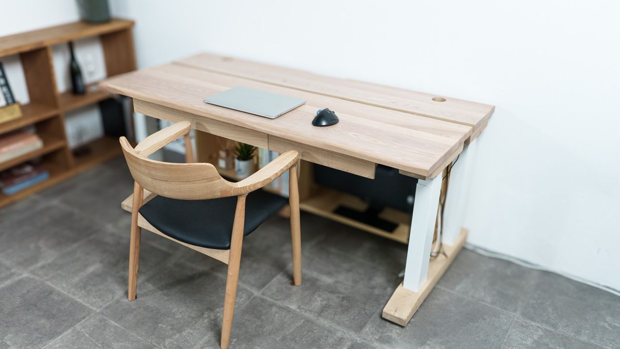 KIDO Standing Desk With Split-Top Design Reveals Storage When Rear Top is Lifted Up