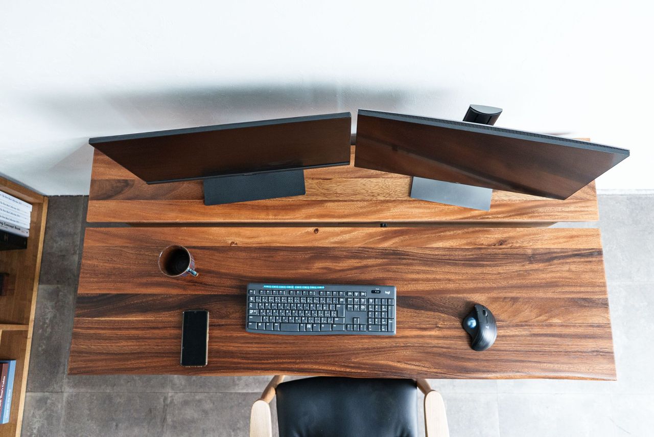 KIDO Standing Desk With Split-Top Design Reveals Storage When Rear Top is Lifted Up