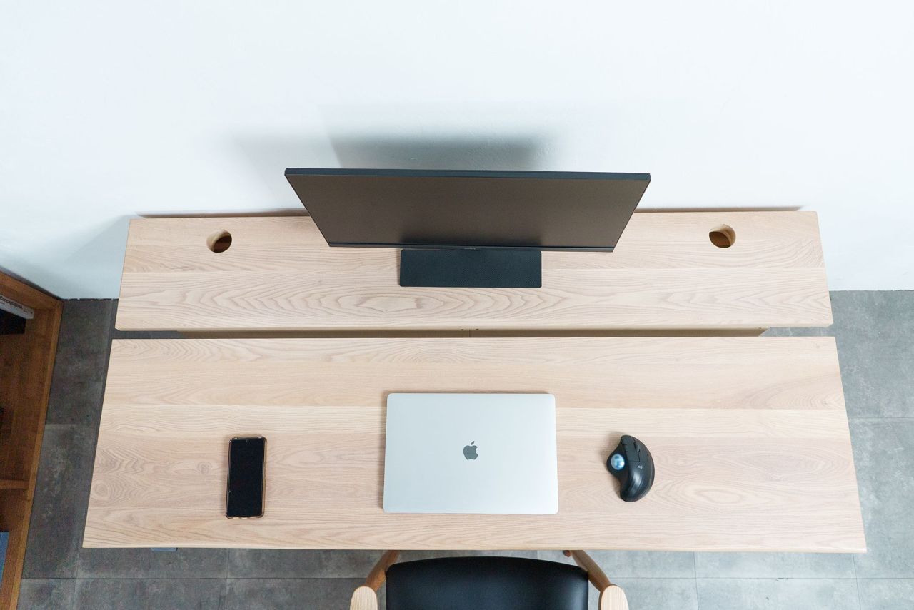 KIDO Standing Desk With Split-Top Design Reveals Storage When Rear Top is Lifted Up