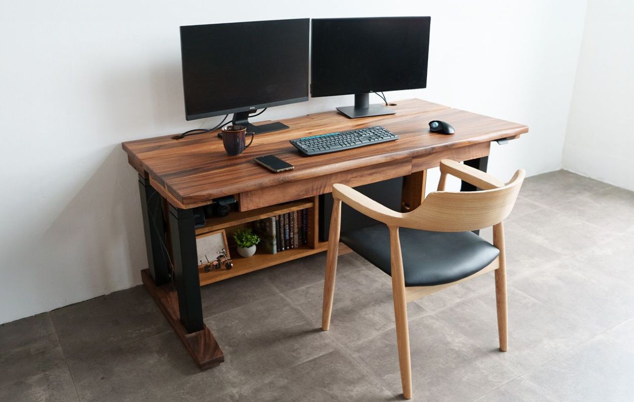 KIDO Standing Desk With Split-Top Design Reveals Storage When Rear Top is Lifted Up
