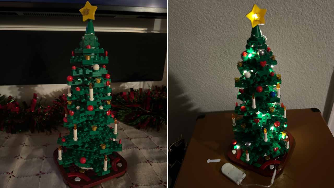 LEGO Christmas Tree at night