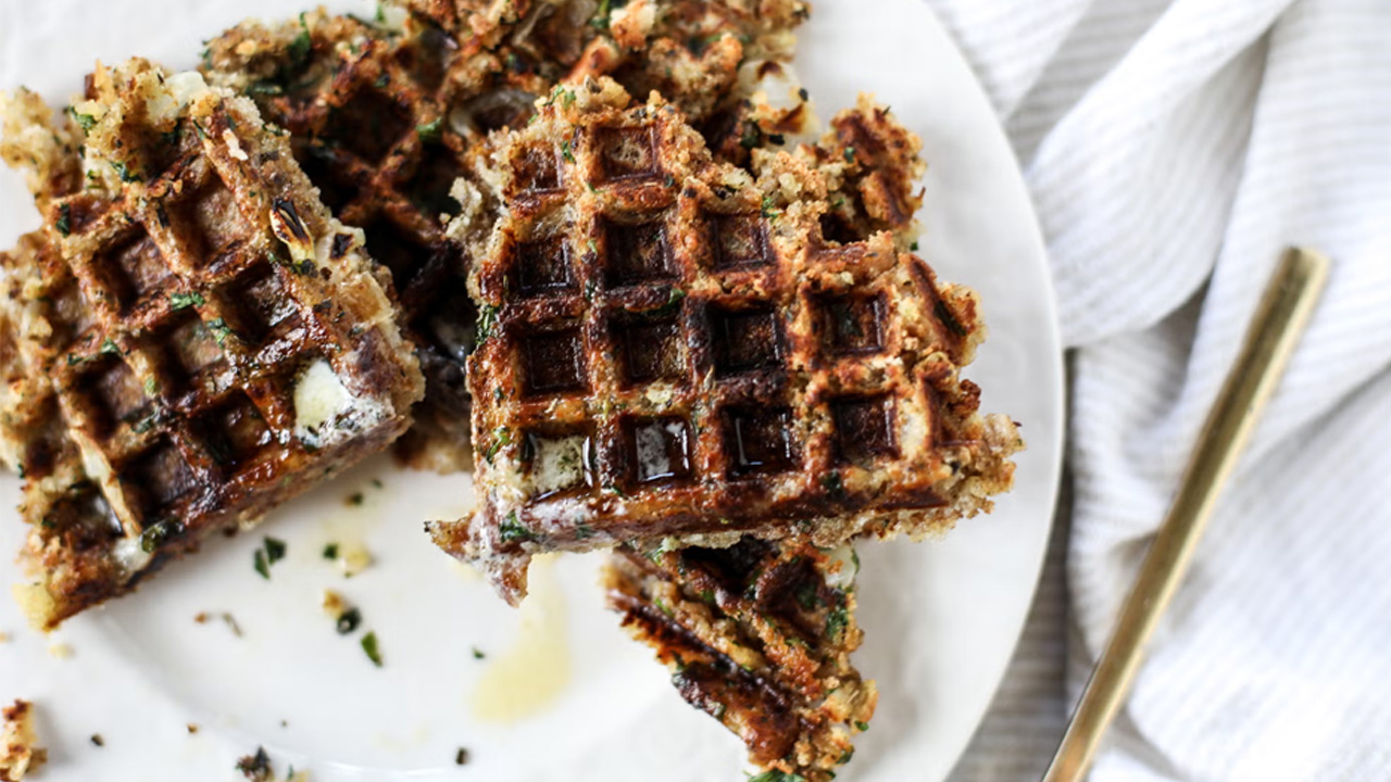 Turning leftovers into a delicious waffle.
