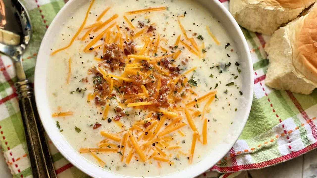 The mashed potato soup has rich and creamy texture.