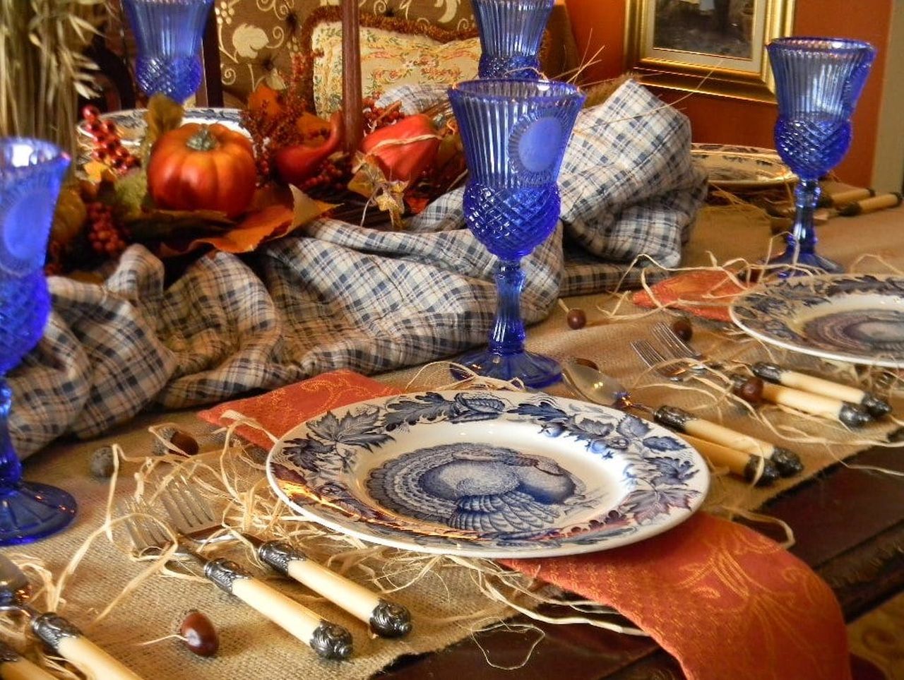 Opt for Blue and breezy for a charming Thanksgiving Tablescape