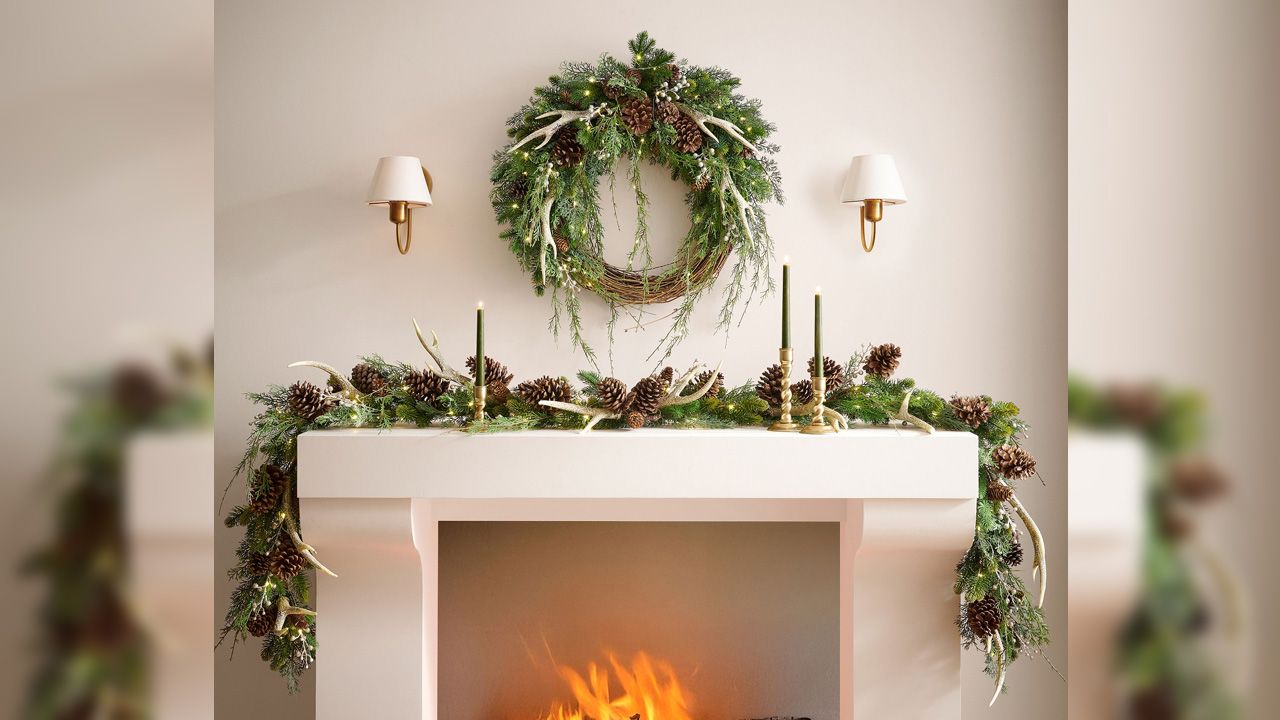 Pottery Barn Christmas Collection 2025 - Faux Lit Rustic Glam Wreath & Garland