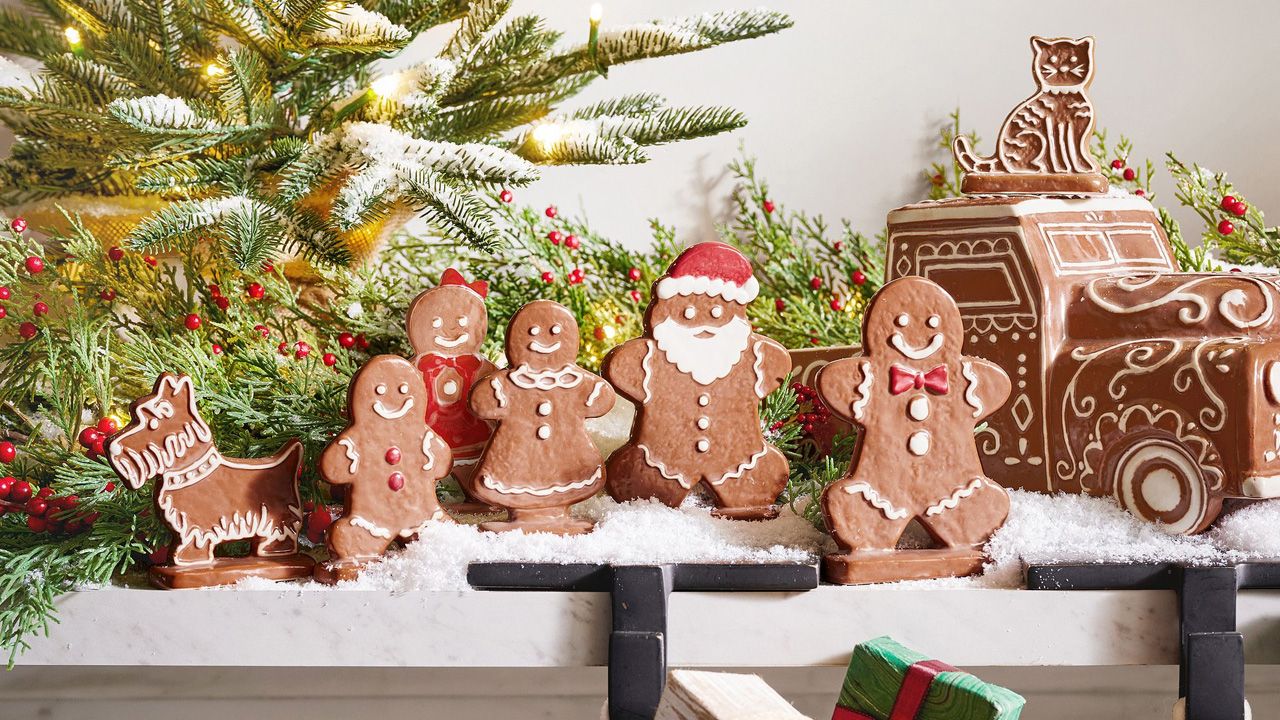 Pottery Barn Christmas Collection 2025 - Handcrafted Ceramic Gingerbread Village People - Set of 7