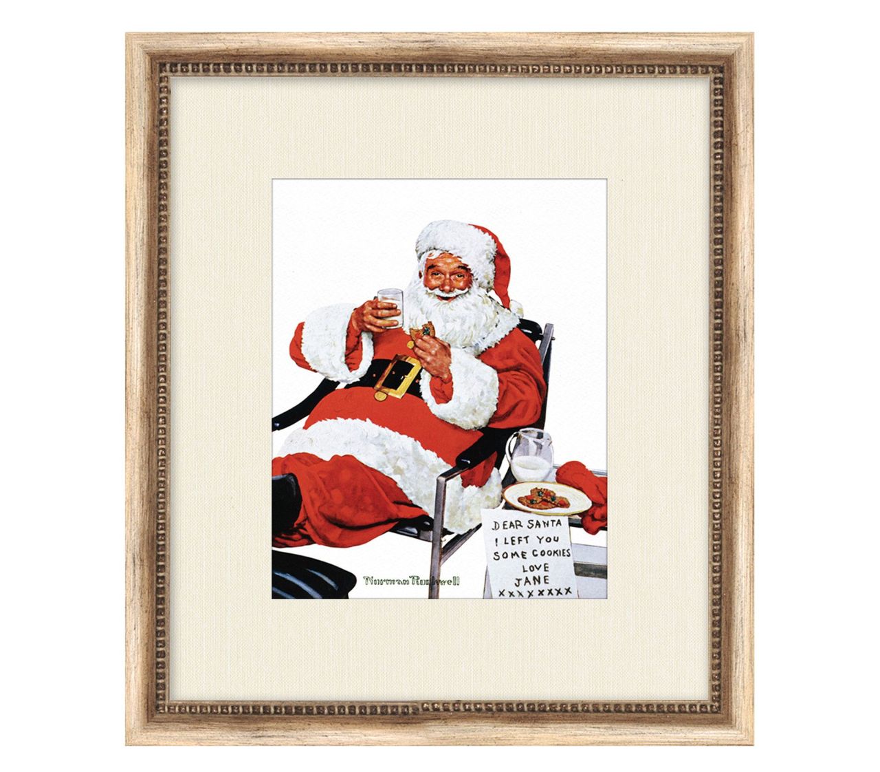 Pottery Barn X Norman Rockwell Collection - Santa's Milk and Cookies Framed Print by Norman Rockwell