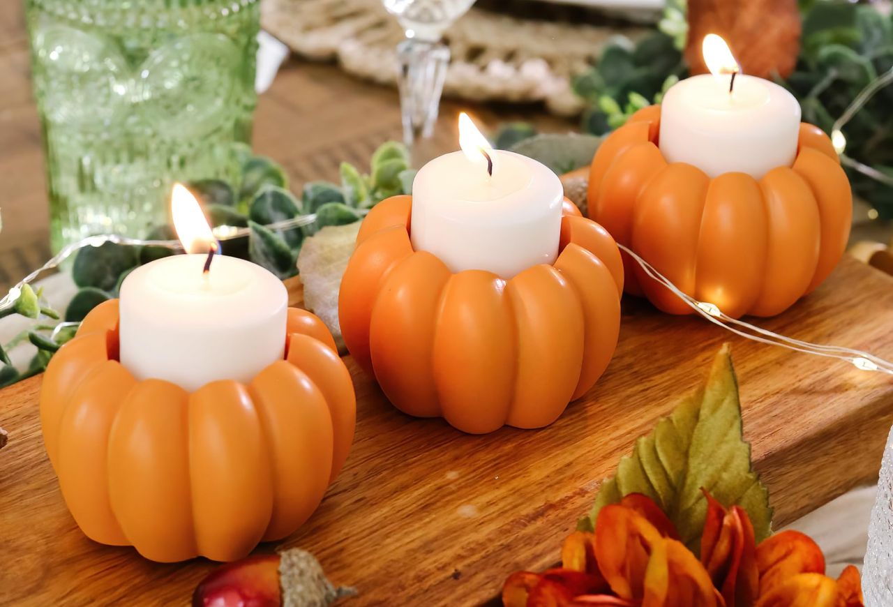 Pumpkin Candle Holder Set