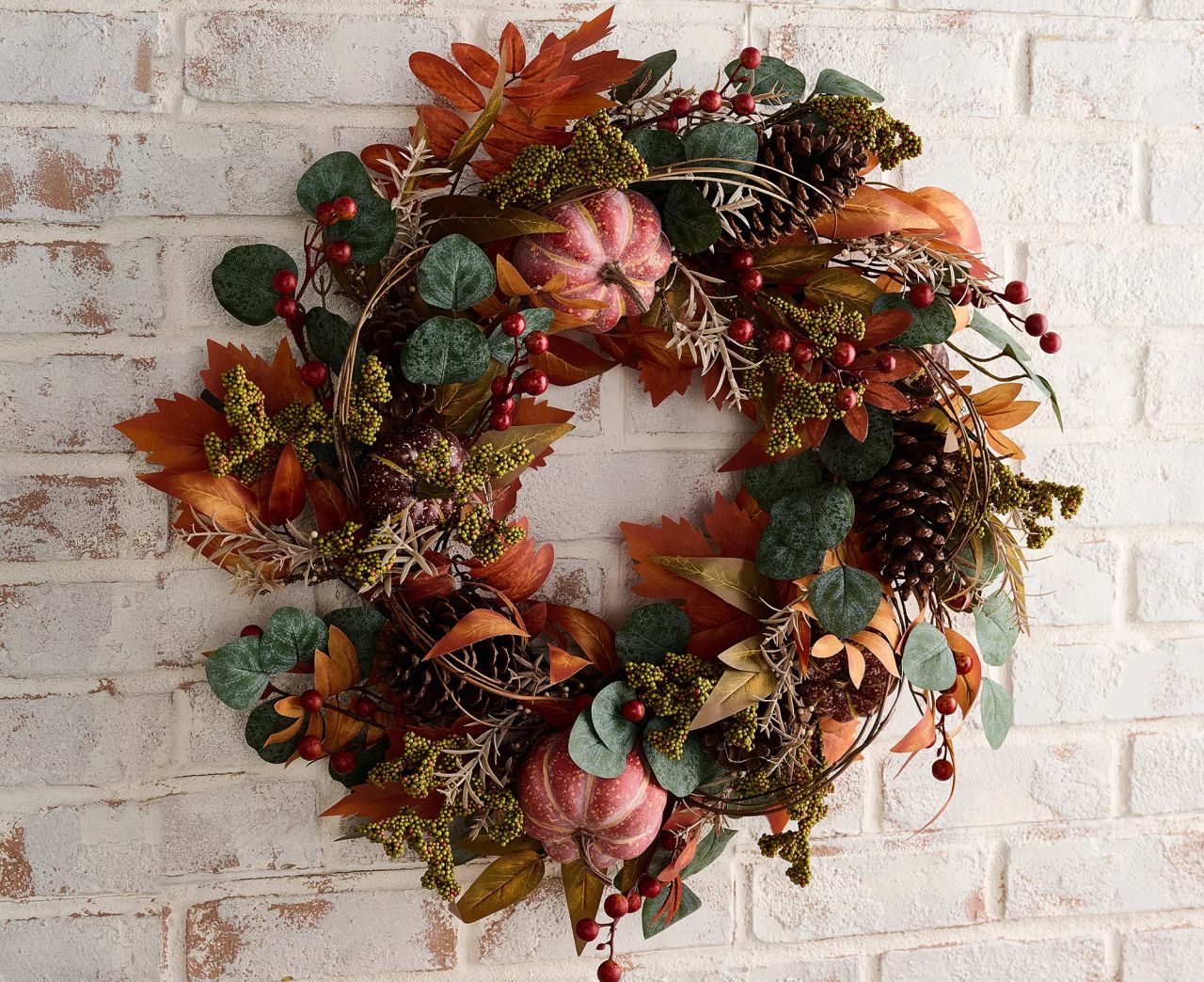 QVC Fall Decor - Pumpkin, Pinecone and Leaf Wreath by Valerie