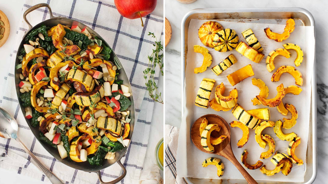The roasted delicate squash becomes sweet and creamy after roasting, you can add kale and onions in it as well