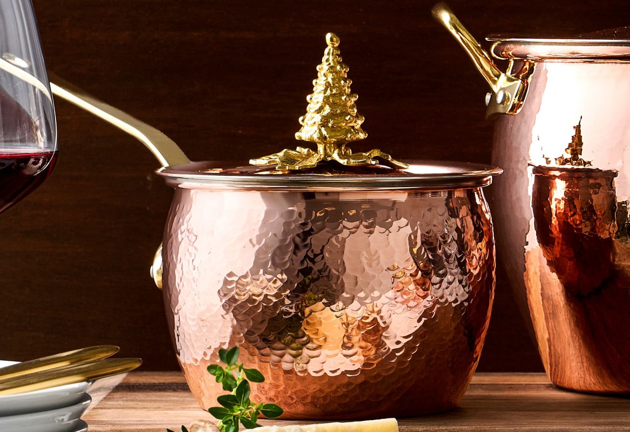 Ruffoni Historia Hammered Copper Saucepan with Tree Knob