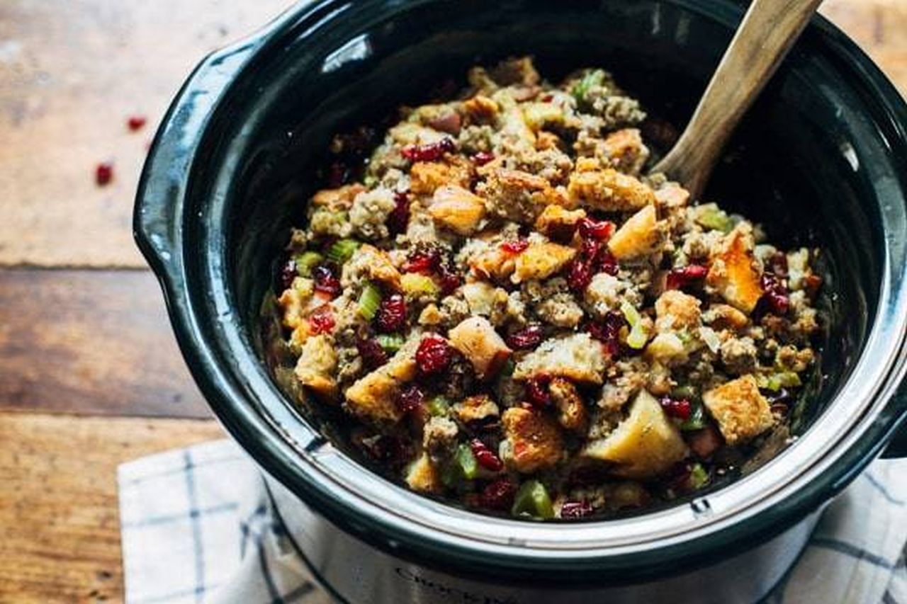 Slow Cooker Pear and Sausage Stuffing