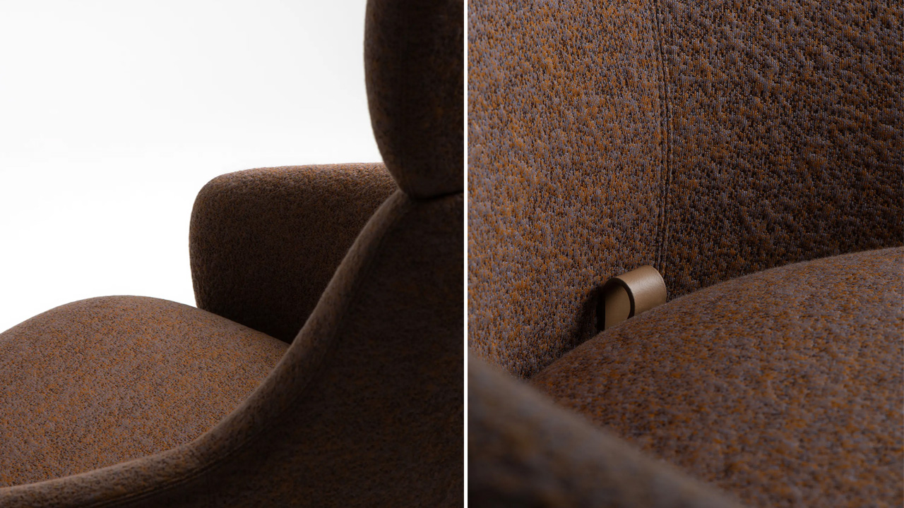 The leather tab present between the cushion and backrest locks the chair in position