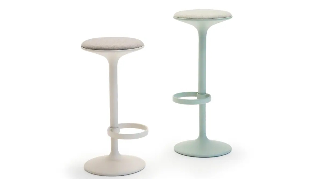 The circular shape of the Hula Bar stools look unique and modern