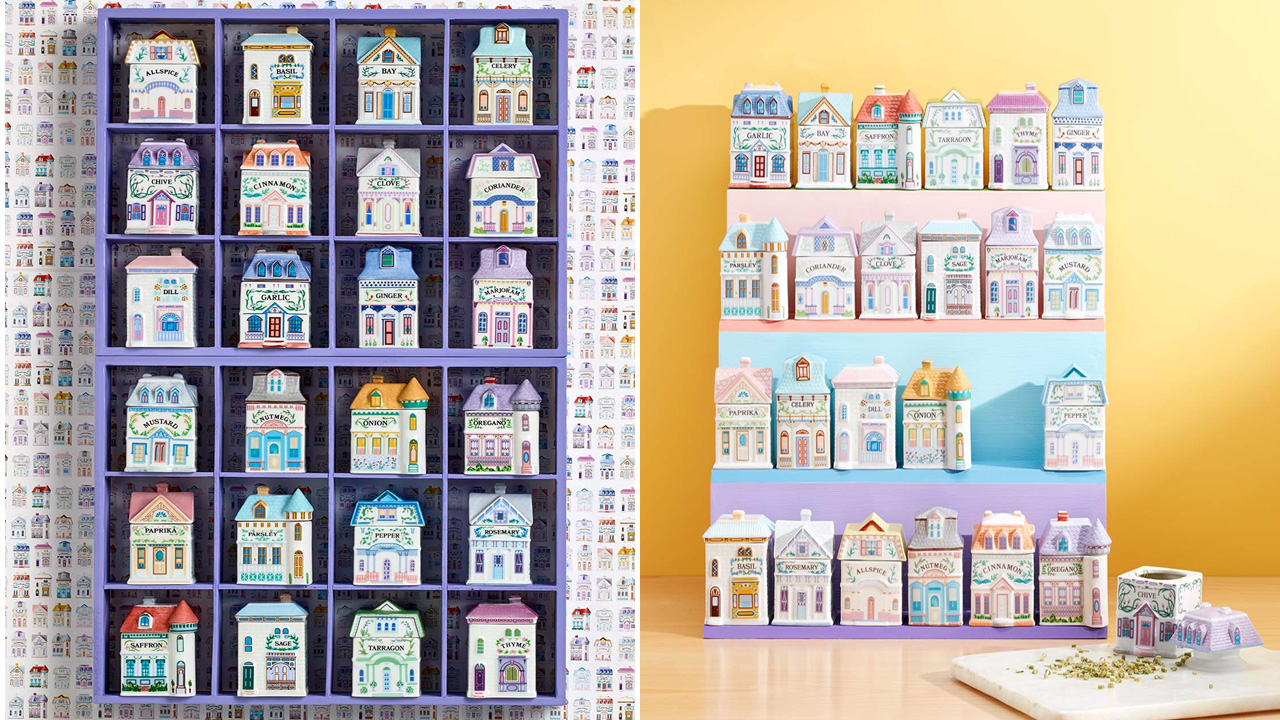 Each jar is shaped like the whimsical storybook houses.