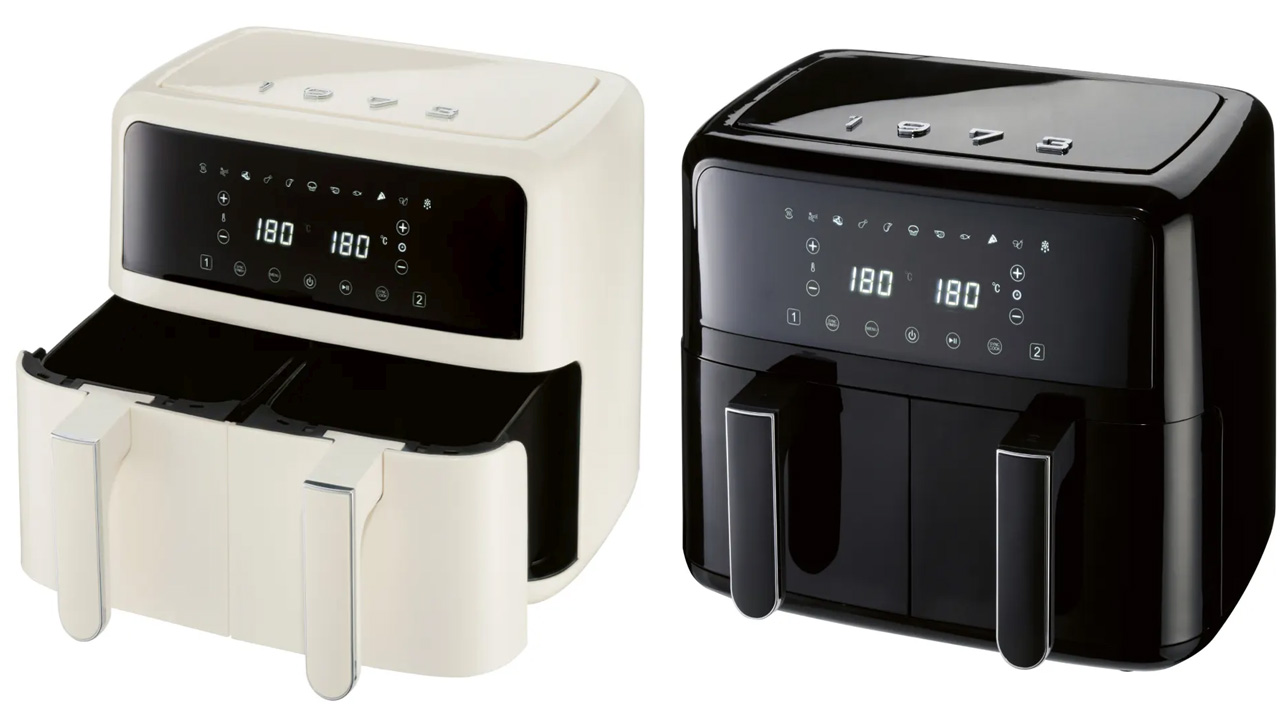 The Silvercrest Dual Basket Air Fryer is available in two neutral colors