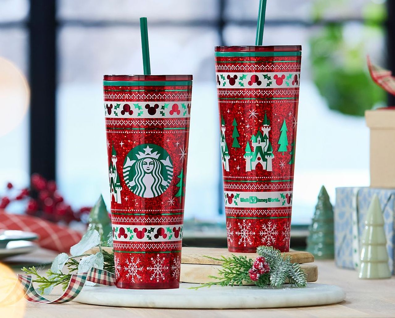 Walt Disney World Holiday Fair Isle 24 oz. Starbucks Travel Tumbler with Straw