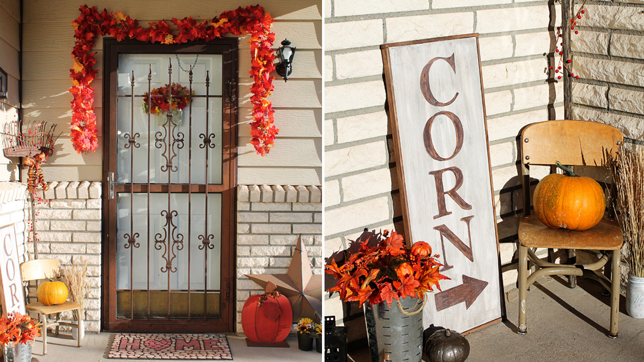Warm and layered fall porch decoration will add a creative handmade touch to your autumn decor