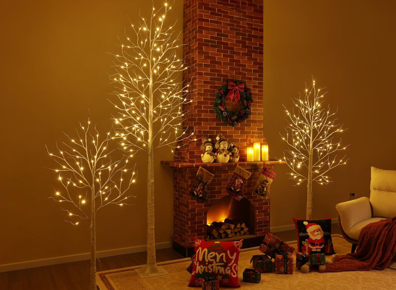 White Birch Tree with Lights