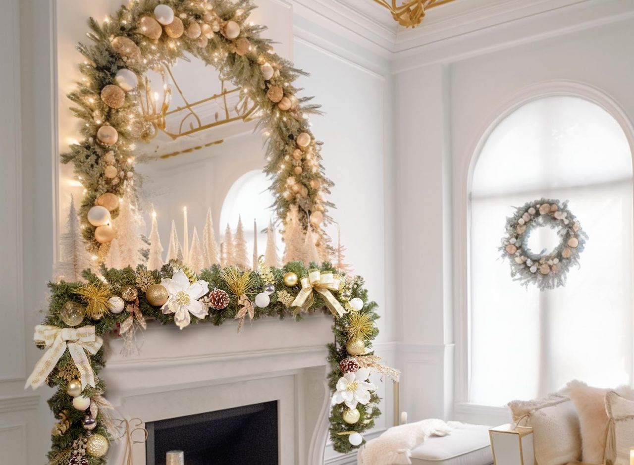 White & Gold Lighted Garland