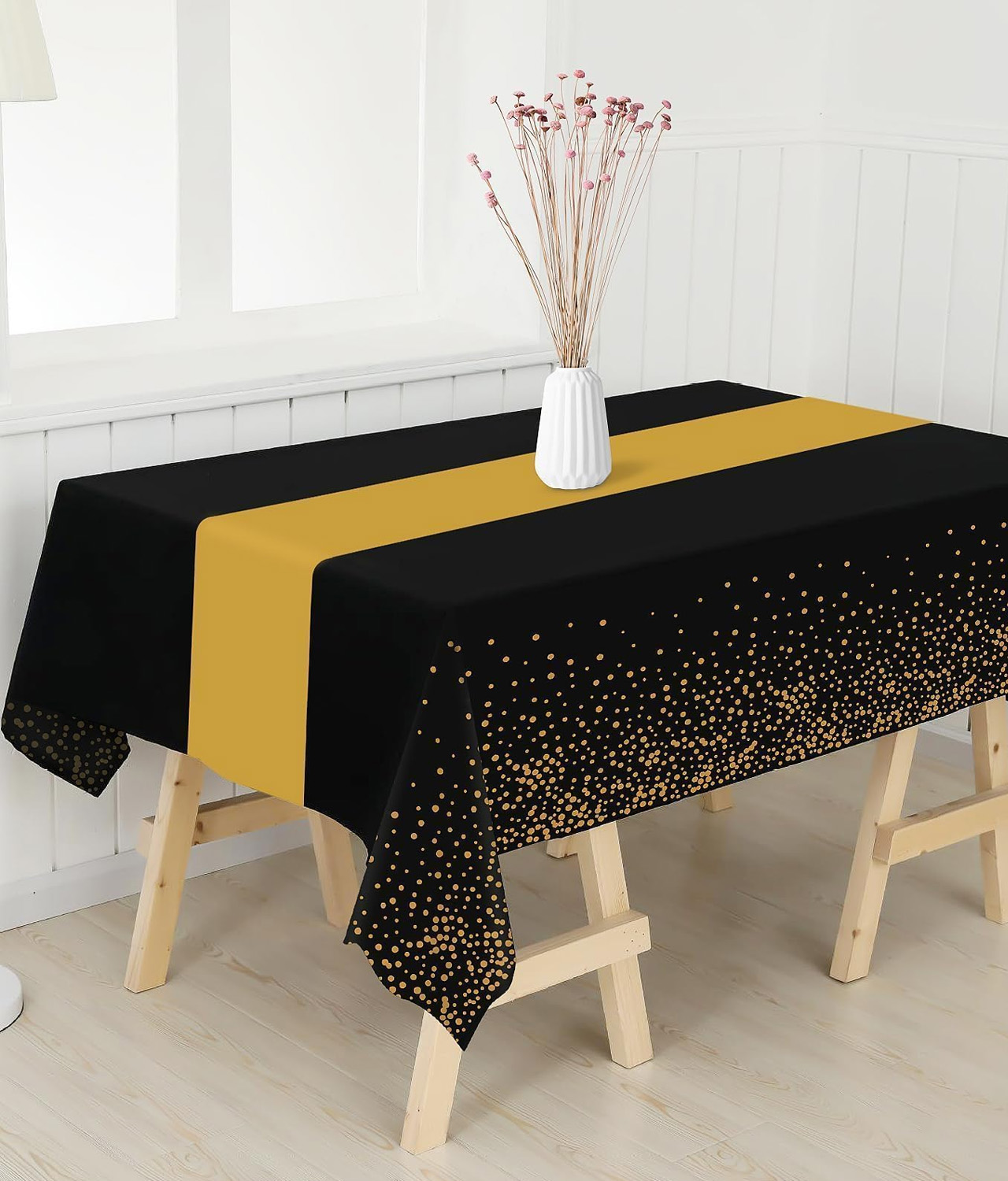 3 Pack Black and Gold Tablecloths