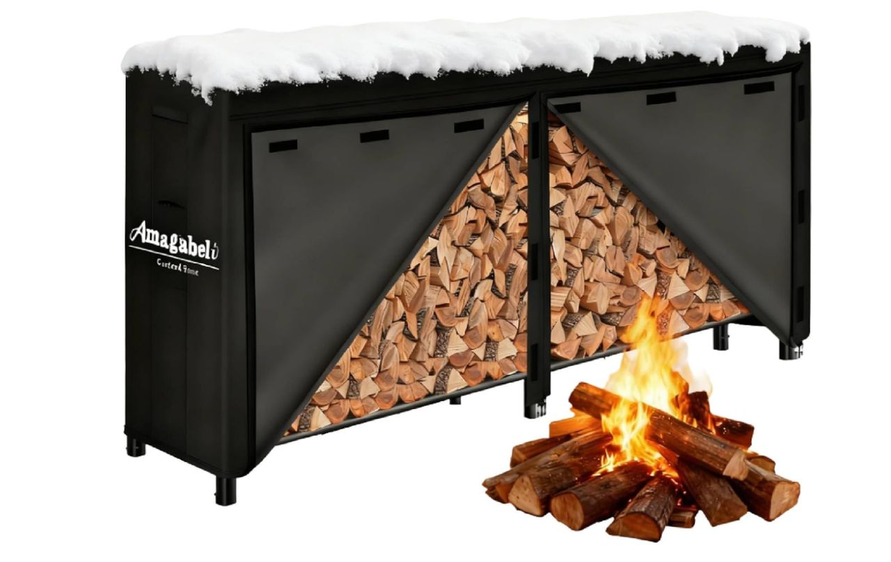 Amagabeli 8ft Firewood Log Rack with Cover