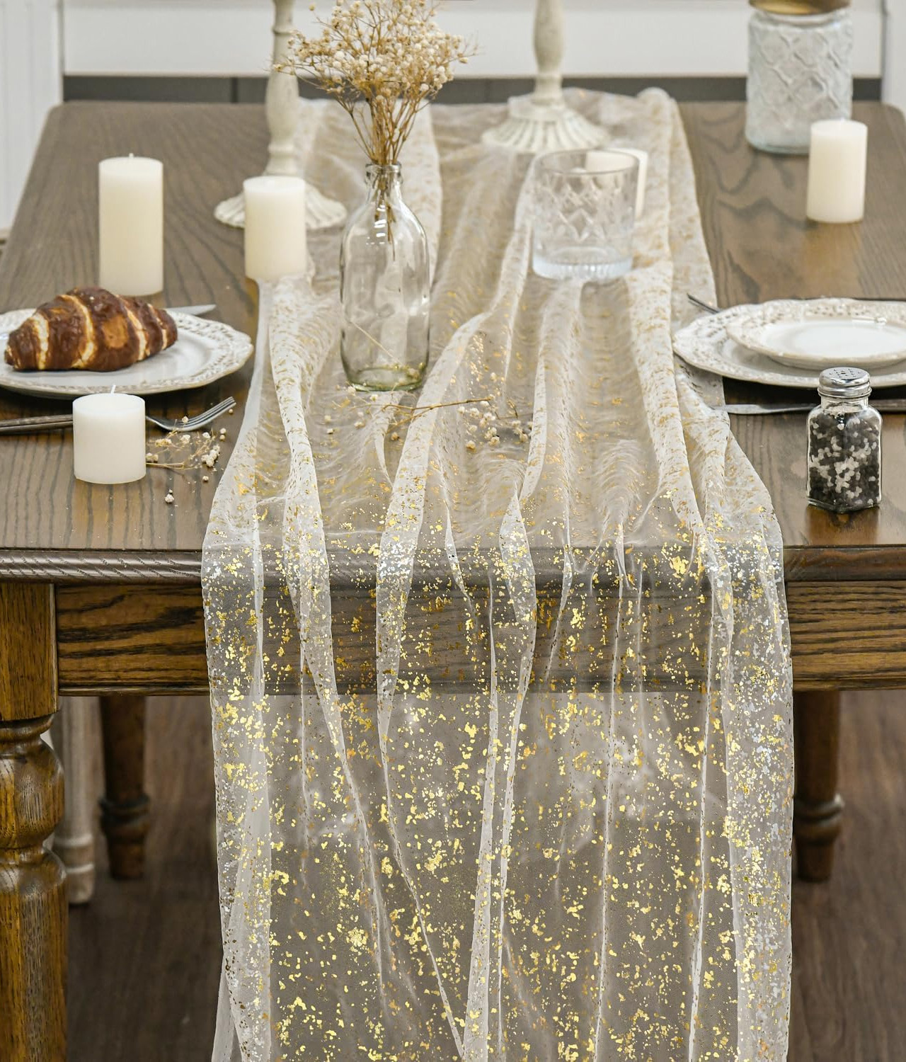 Beige Gold Gauze Table Runner