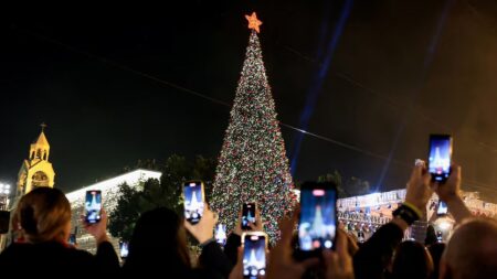 Bethlehem Lights up Its First Christmas Tree Since Start of Gaza War