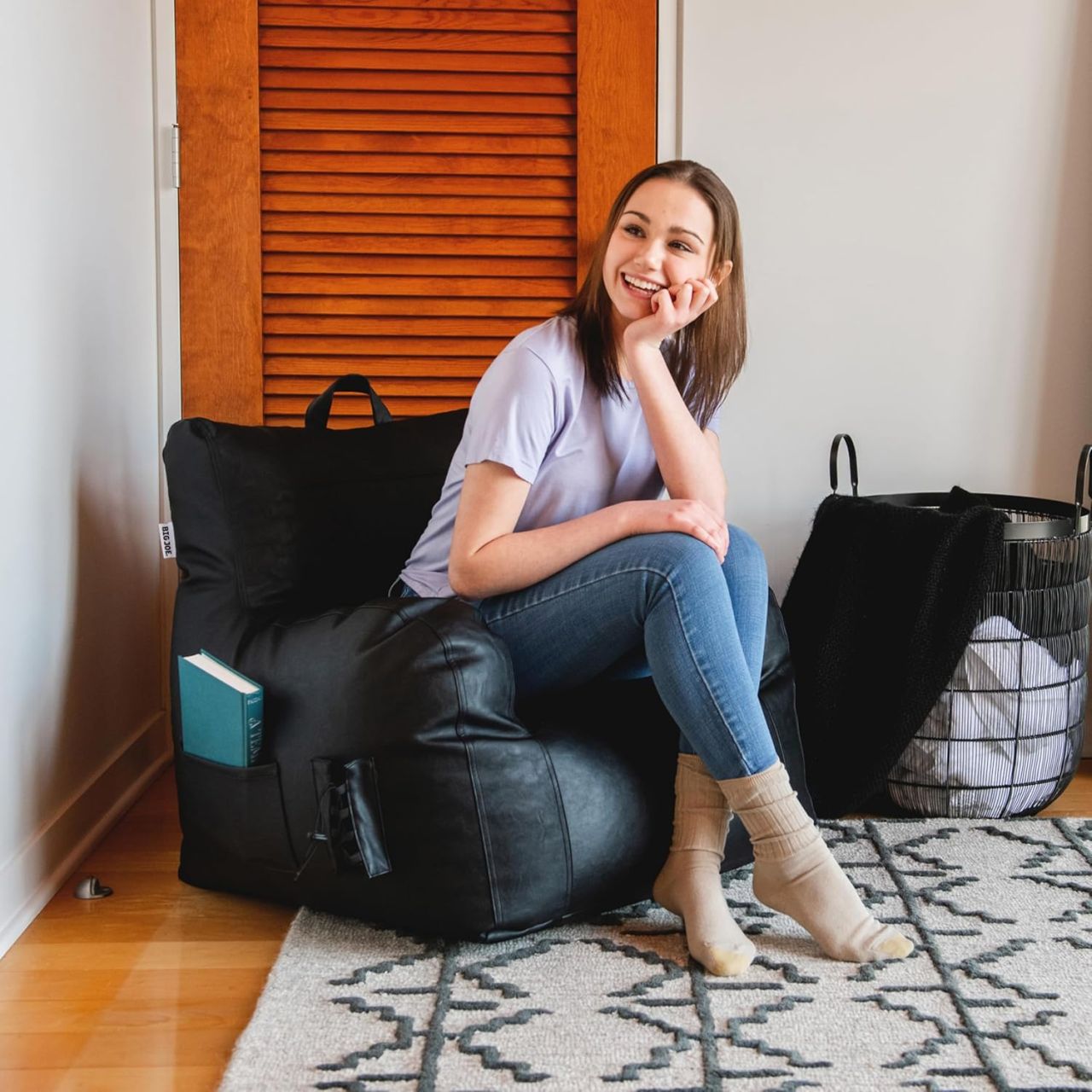 Big Joe Dorm Bean Bag Chair with Drink Holder and Pocket