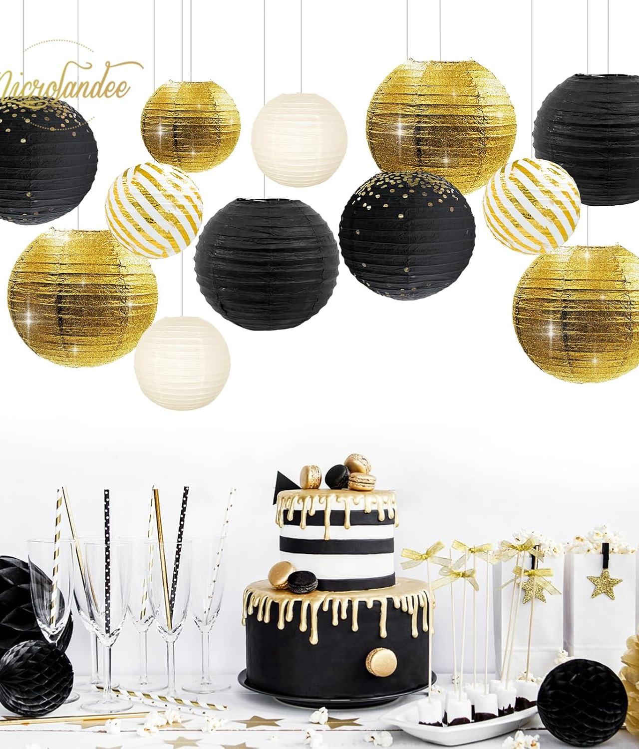 Black and Gold Metallic Foil Paper Lanterns