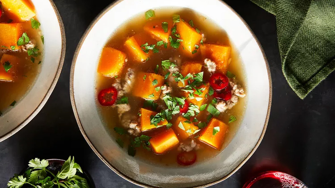 Butternut Squash and Pork Soup with Fish Sauce and Tender Herbs