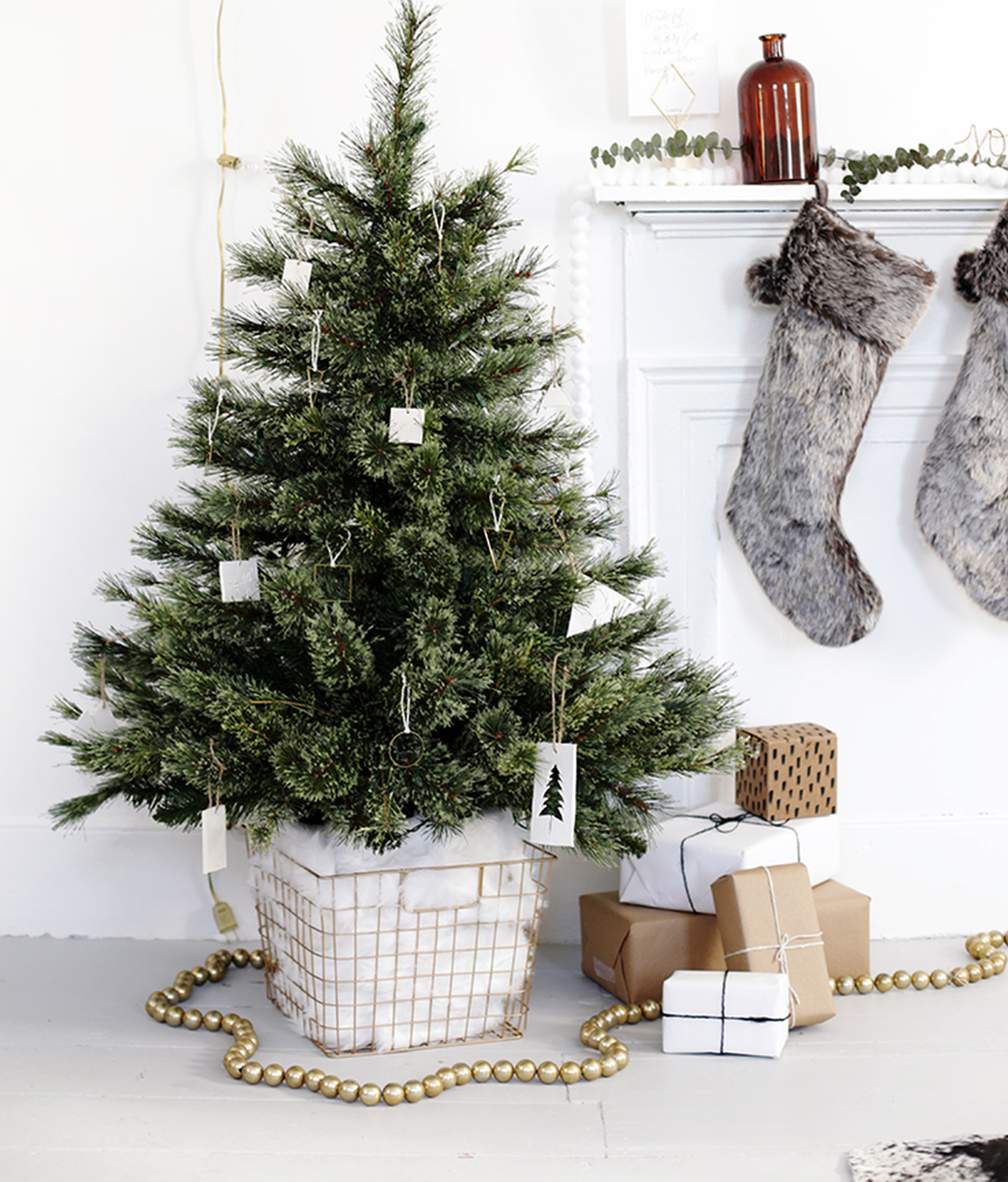 DIY Gold Wire Basket Christmas Tree Stand
