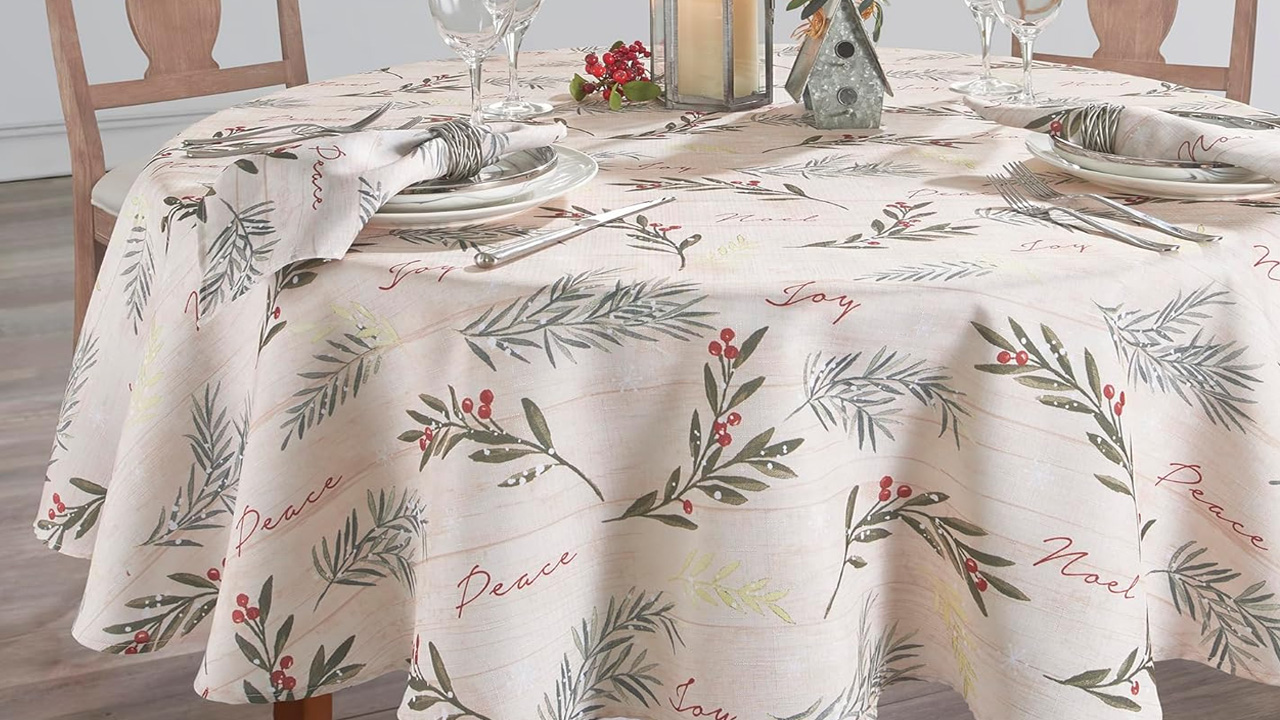 Elrene Holiday Tree Trimmings Christmas Tablecloth