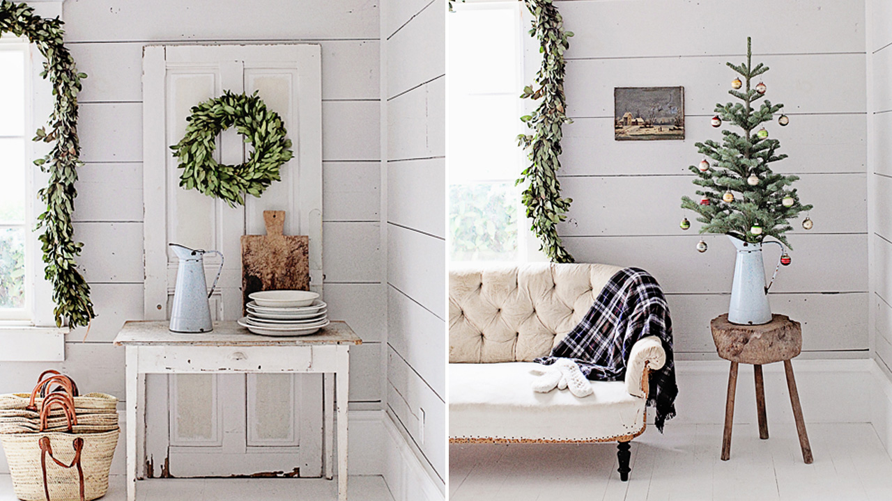 Enamelware Pitcher as a Christmas Tree Base