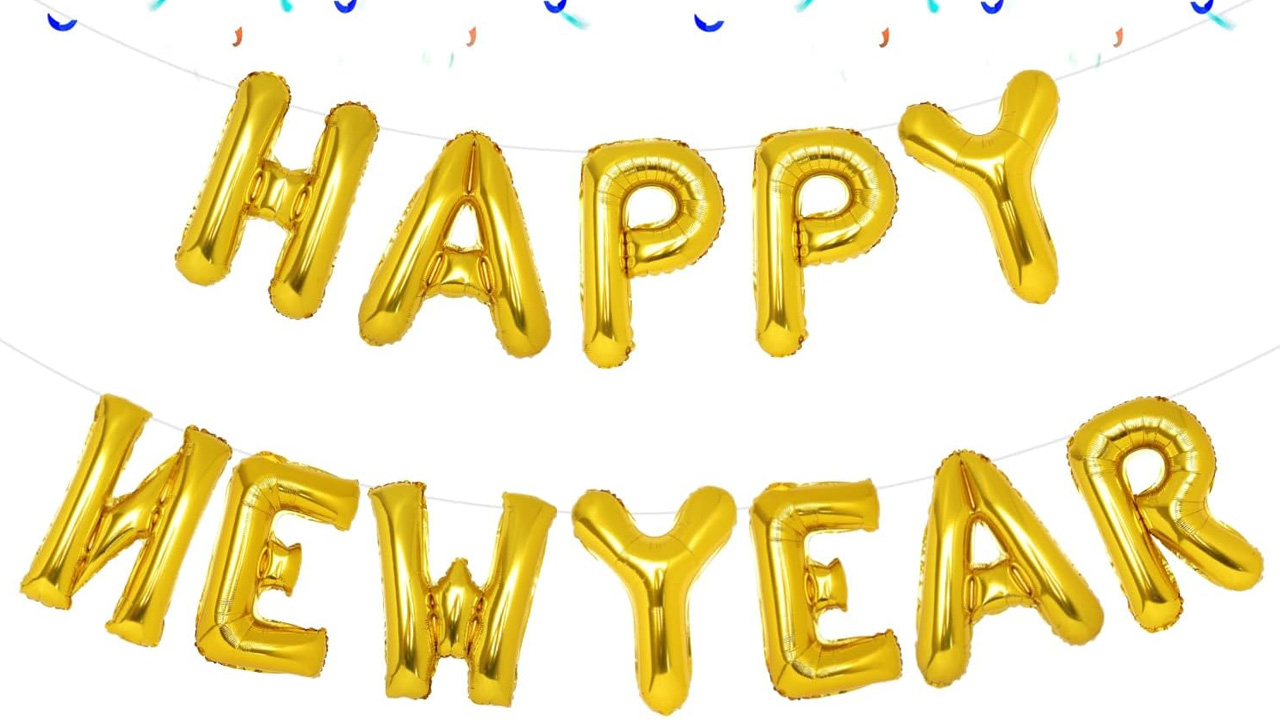 Gold Happy New Year Balloon Banner