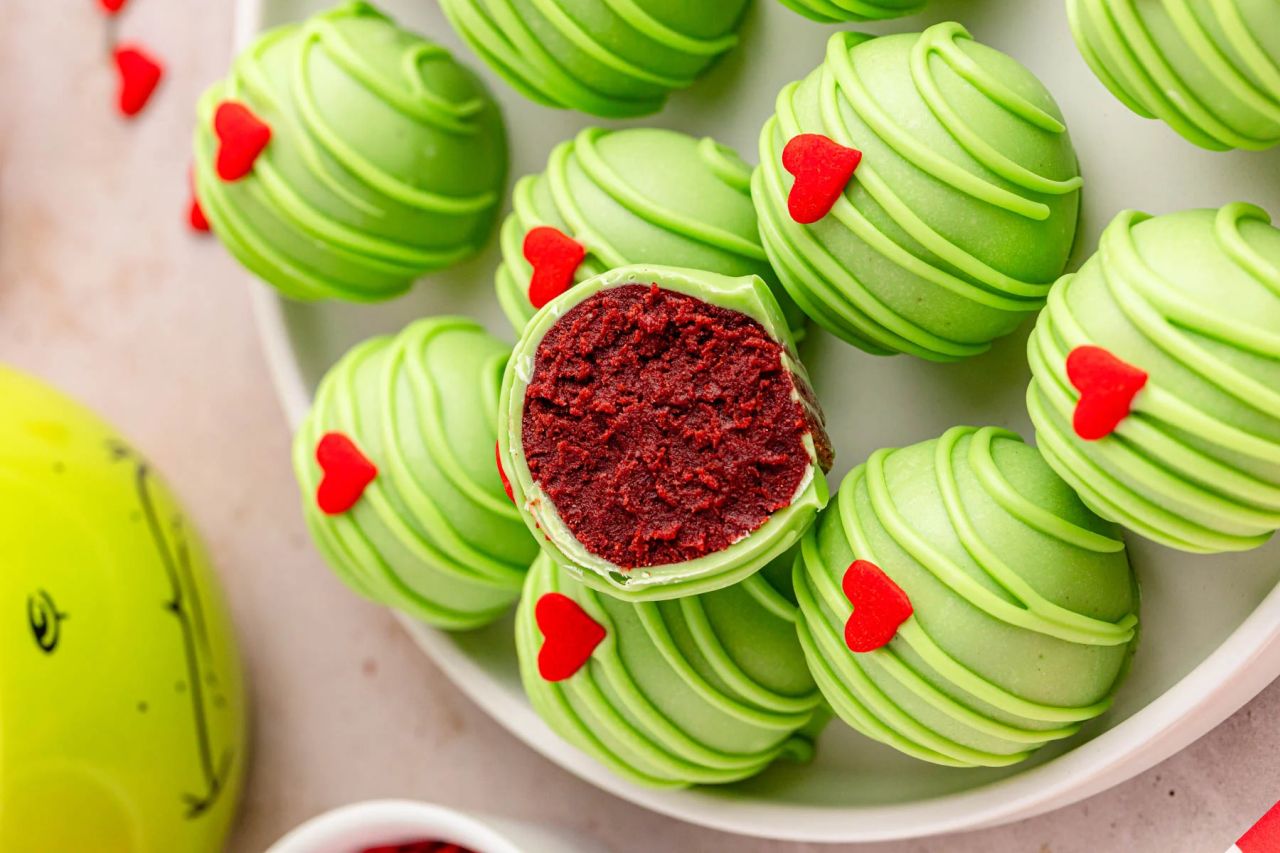 Grinch Oreo Balls with Red Velvet Oreos