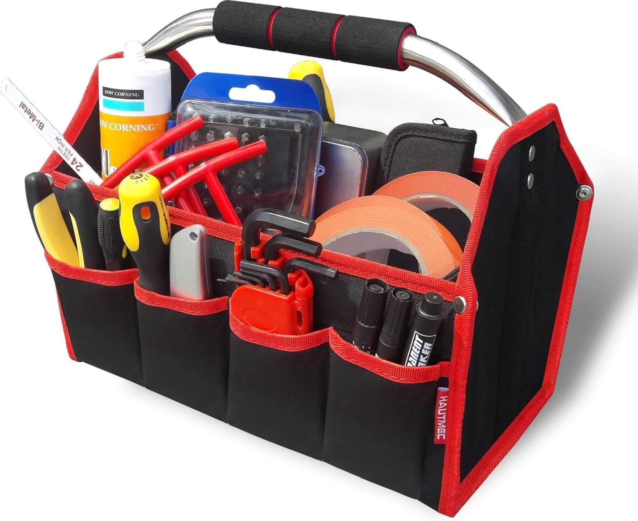 HAUTMEC 13 Inch Tool Bag, Foldable Open Top Tool Tote with Stiff Frame