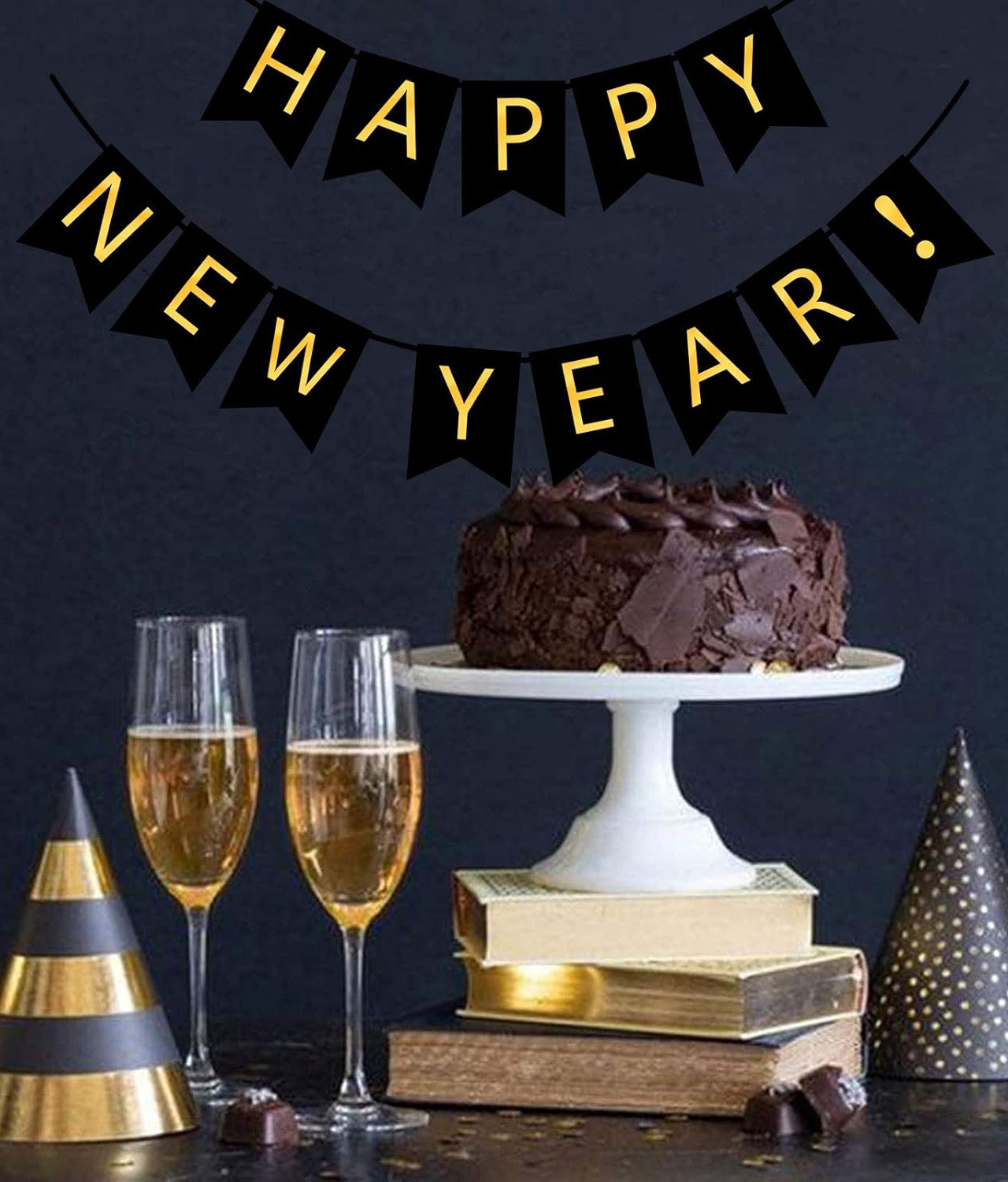 Happy New Year Banner With Golden Alphabets