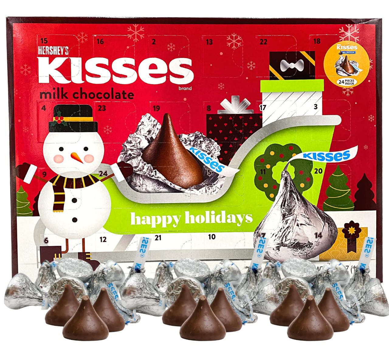 Hershey Milk Chocolate Kisses Candy Filled 2024 Christmas Advent Calendar