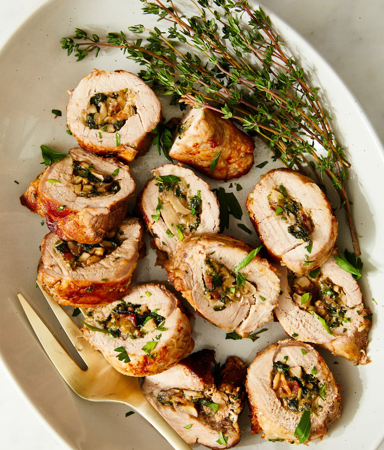 Mushroom, Spinach & Gruyère Stuffed Pork Tenderloin
