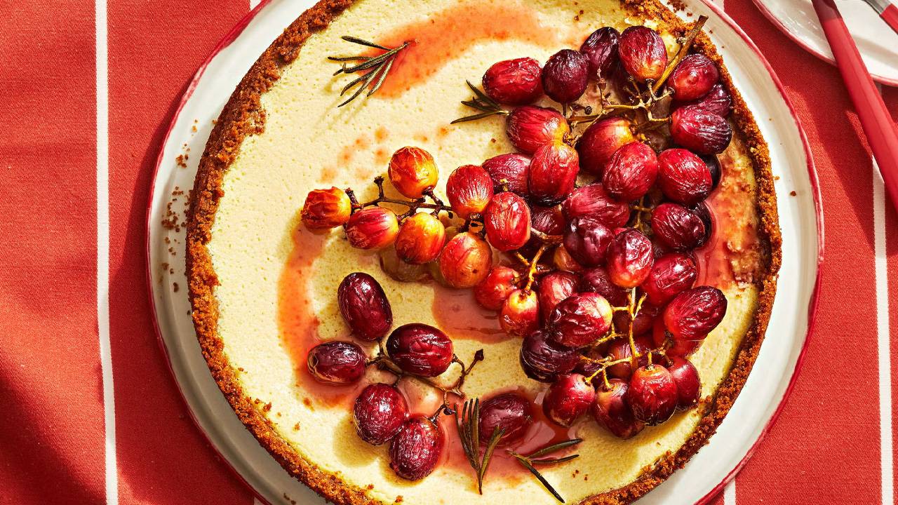 New Years Good Luck Food recipe ideas - Ricotta Cheesecake With Roasted Grapes