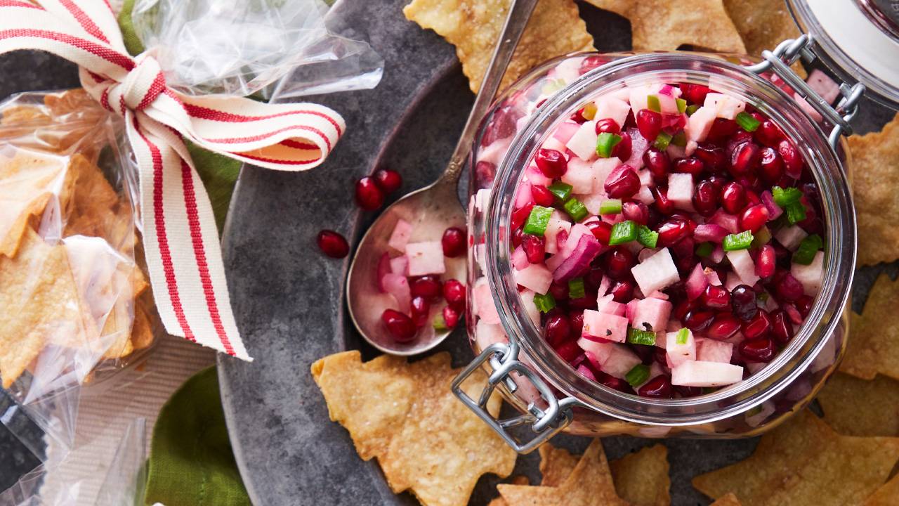New Year’s Party Appetizers - Holiday Salsa With Festive Tortilla Chips