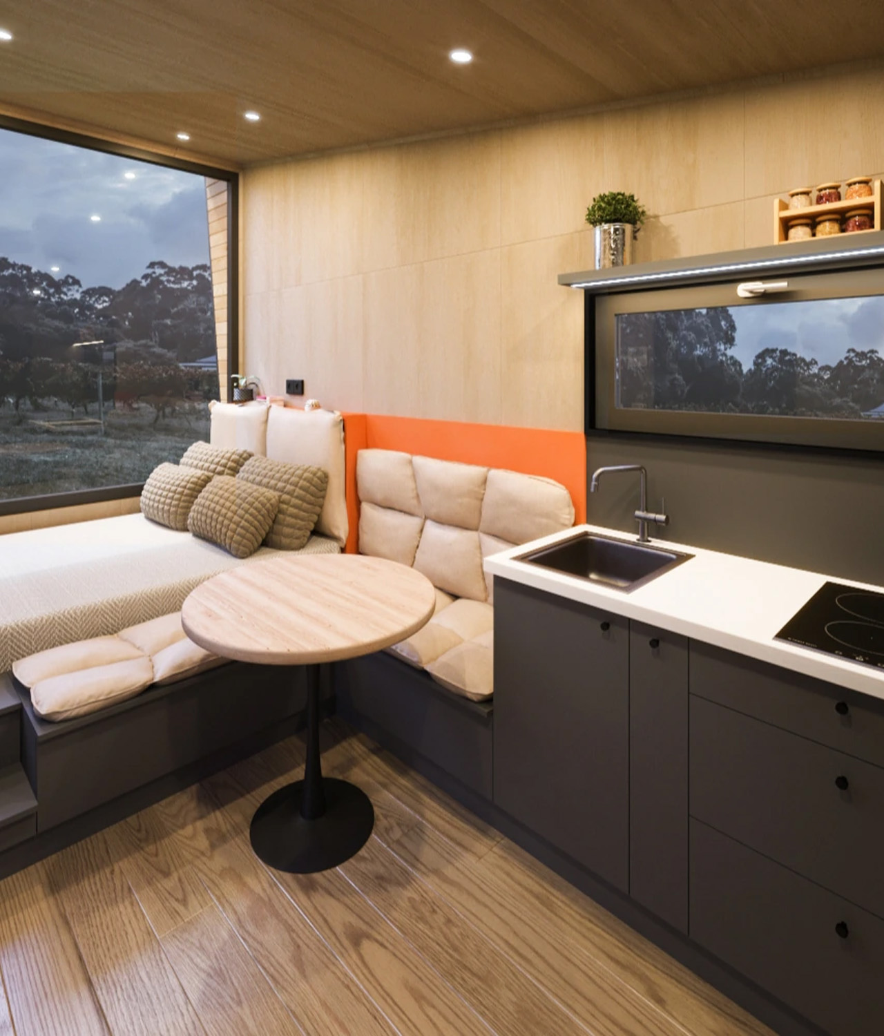 The functional kitchenette of The Ambra tiny house