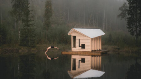 Watercave Floating Sauna on Lake in Rural Norway