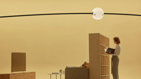 White Rabbit Home Robot Glides Overhead to Follow You With Ambient Light and Sound White Rabbit Home Robot Moves With You to Provide Light and Music on the Spot