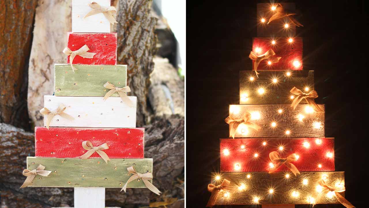 christmas tree with lights pallet decoration